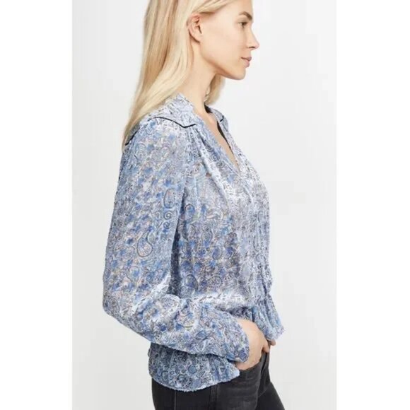 NWT Womens Zadig & Voltaire Blue Gray Silk Blend Tori Velour Devore Blou… - Picture 2 of 11